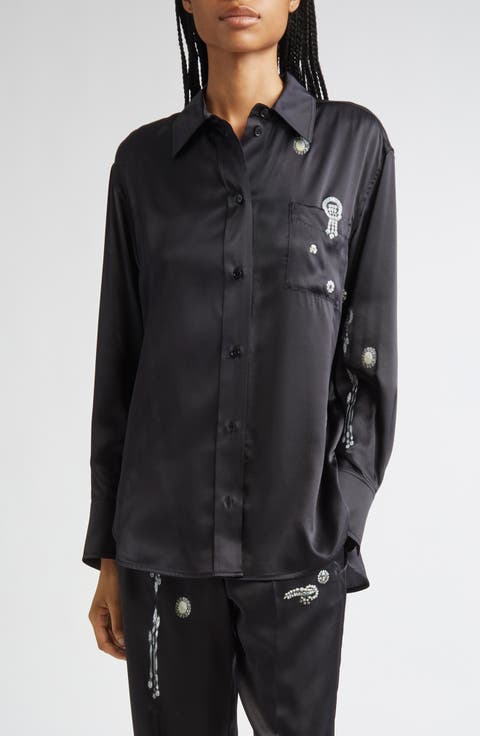 Crystal Print Silk Pajama Shirt