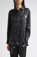 Victoria Beckham Crystal Print Silk Pajama Shirt