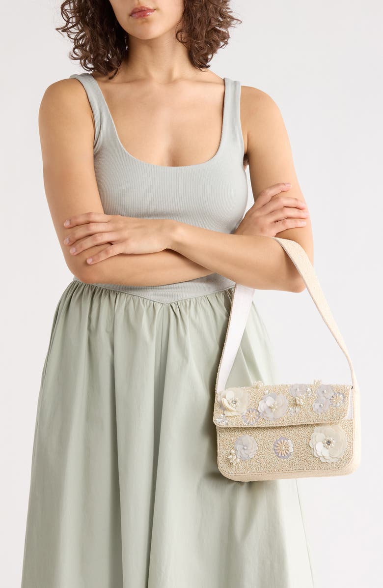 Collection XIIX 3D Flower Beaded Baguette Shoulder Bag, Alternate, color, Ivory