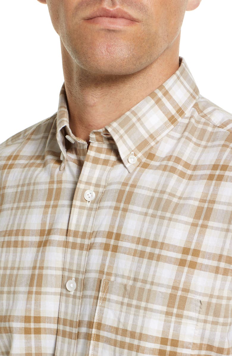 Nordstrom Trim Fit Plaid Stretch Cotton & Linen Button-Up Shirt, Alternate, color,