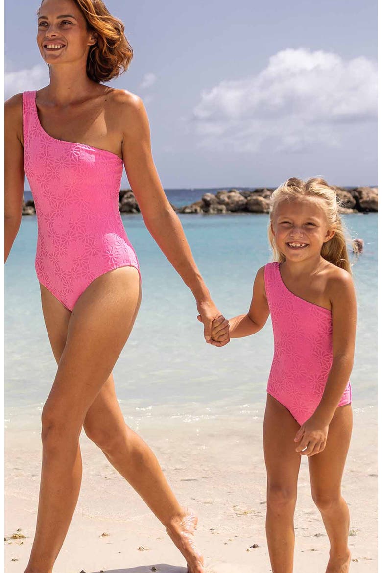 Kids' Bubblegum Bloom One-Shoulder One-Piece Swimsuit, Alternate, color, PINK