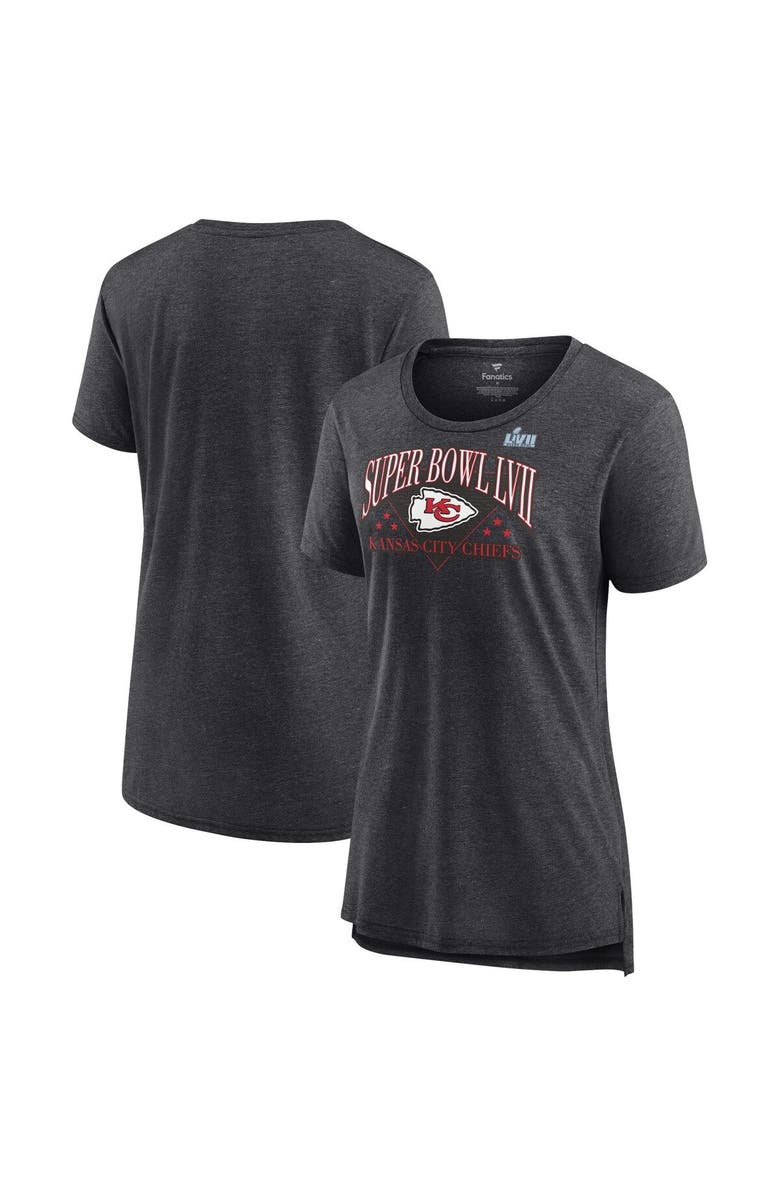 FANATICS Women's Fanatics Branded Heather Charcoal Kansas City Chiefs Super Bowl LVII Strategy Tri-Blend T-Shirt, Main, color, 