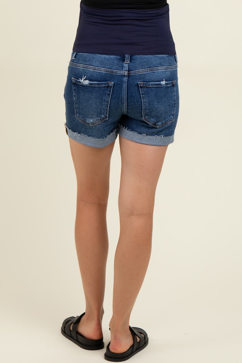 Distressed Cuffed Maternity Jeans Shorts, Alternate, color, Navy Blue