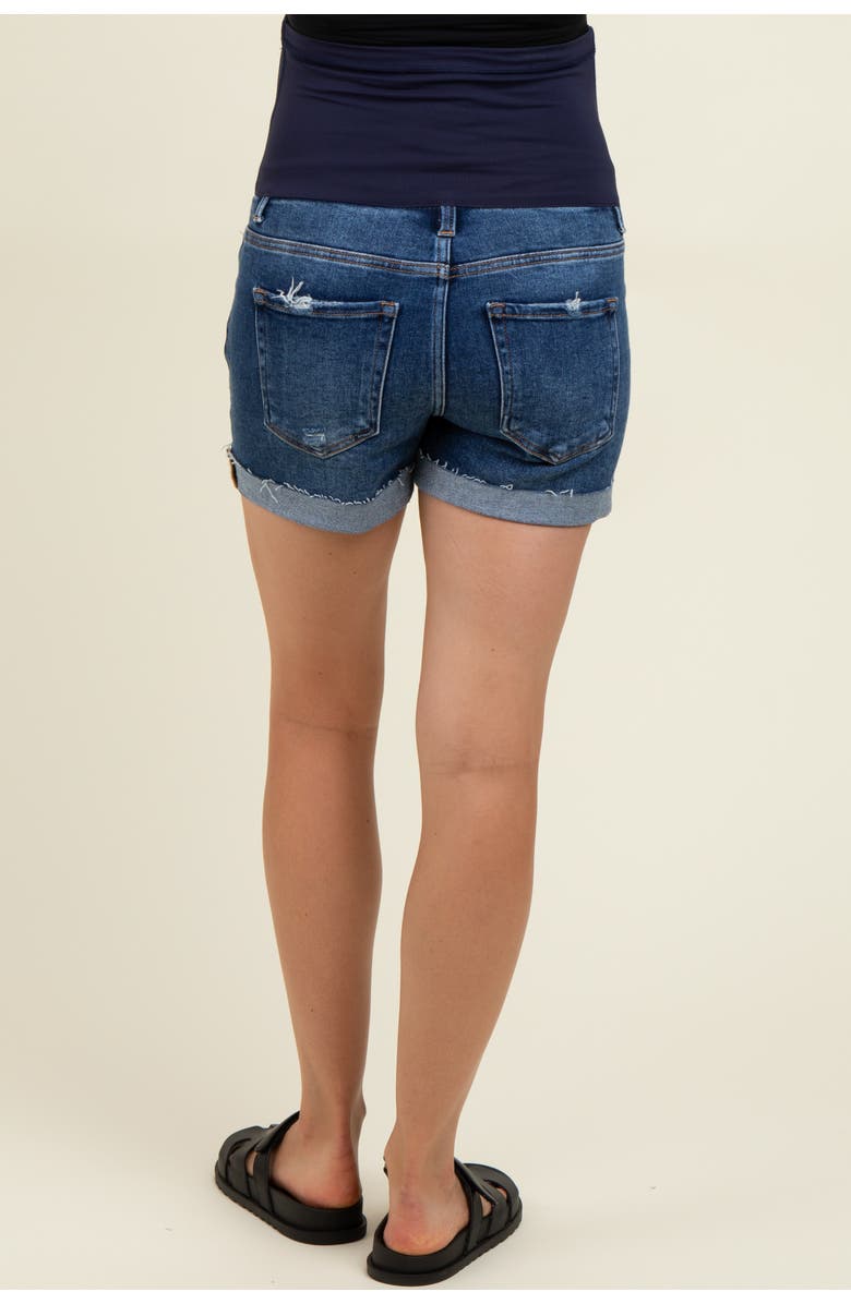 PinkBlush Distressed Cuffed Maternity Jeans Shorts, Alternate, color, Navy Blue