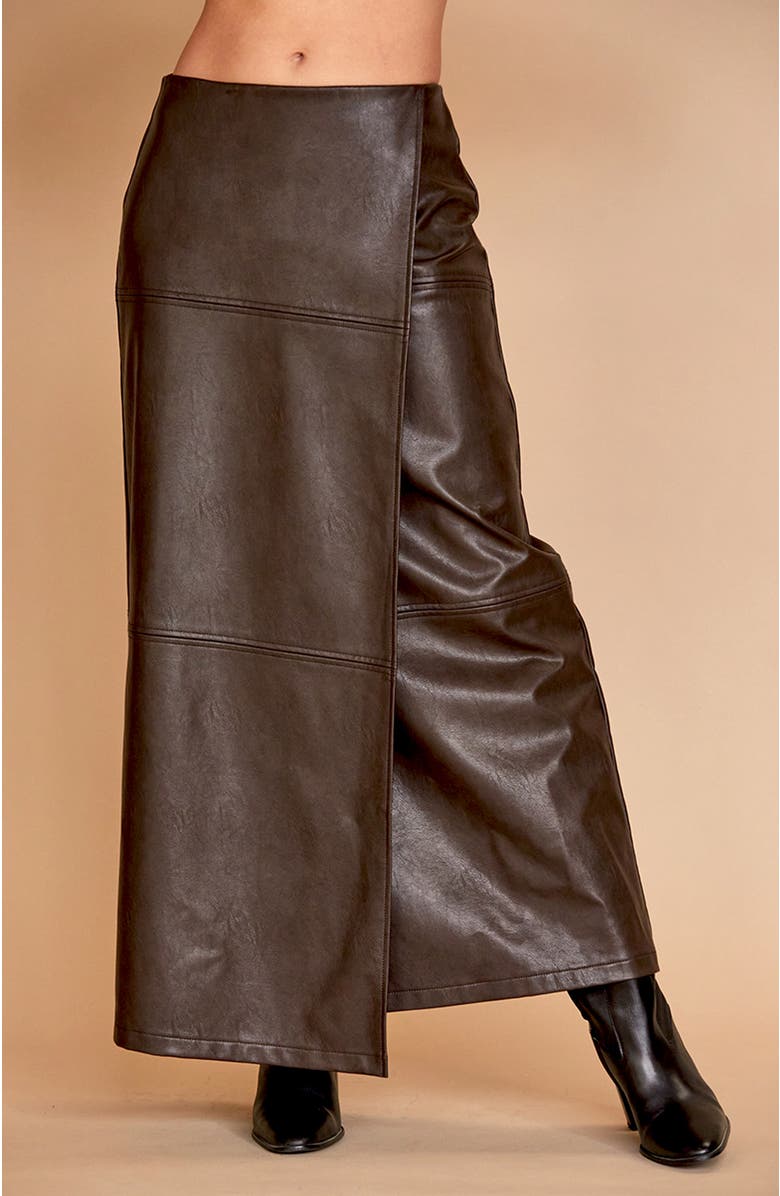 CRESCENT Faux Leather Wrap Maxi Skirt, Alternate, color,