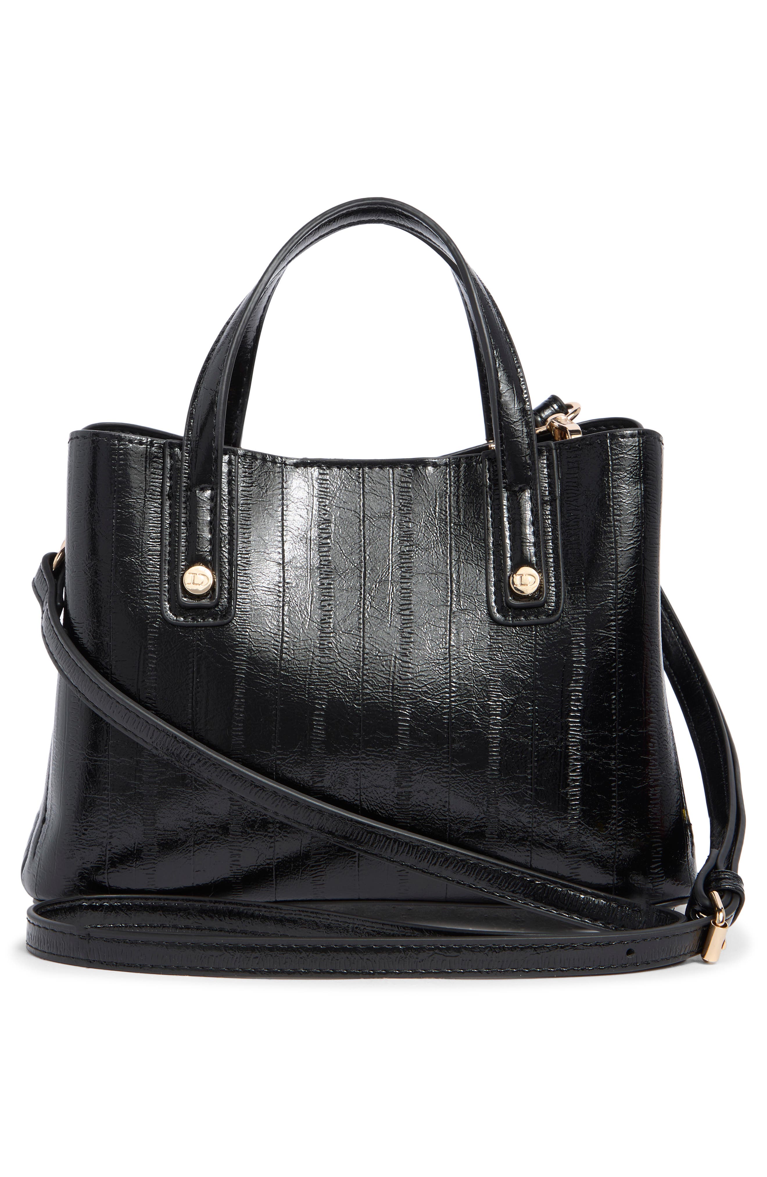 Dinky Dorrie Faux Leather Satchel, Alternate, color, BLACK