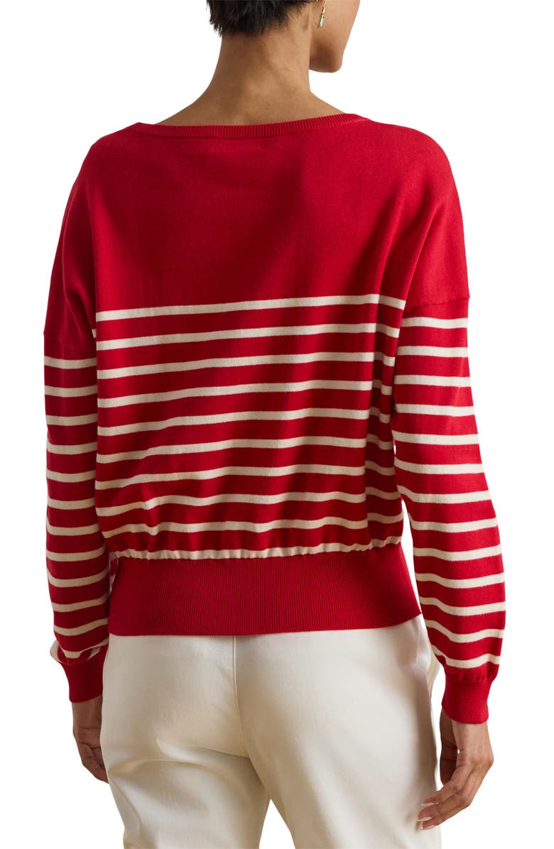 Lauren Ralph Lauren Striped Combed Cotton Boat Neck Sweater, Alternate, color, Cream/ Cruise Red