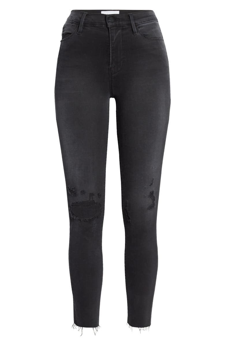FRAME Le High Ripped Raw Hem Crop Skinny Jeans, Alternate, color,