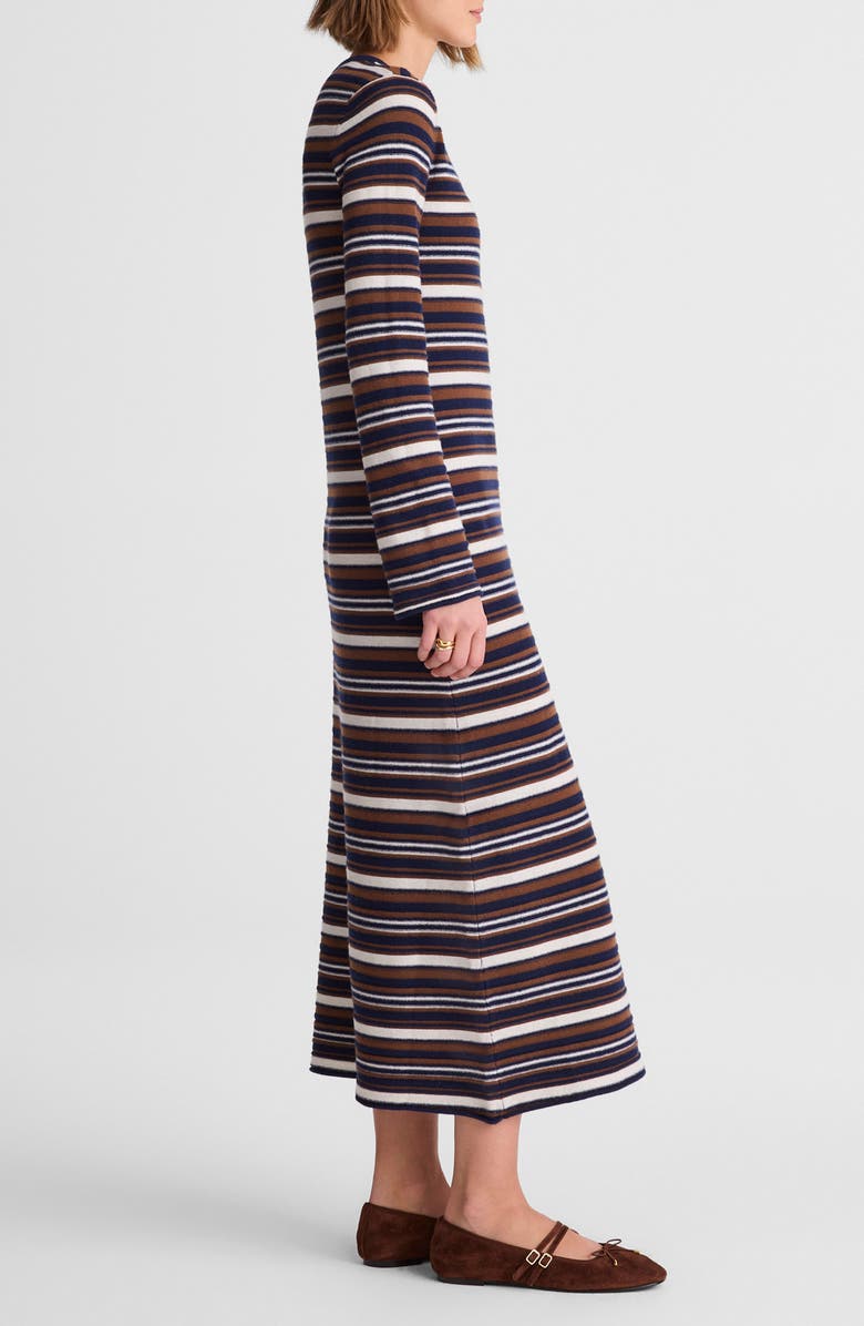 Madewell Crewneck Long Sleeve Merino Wool Sweater Maxi Dress, Alternate, color, Brown Multi Stripe