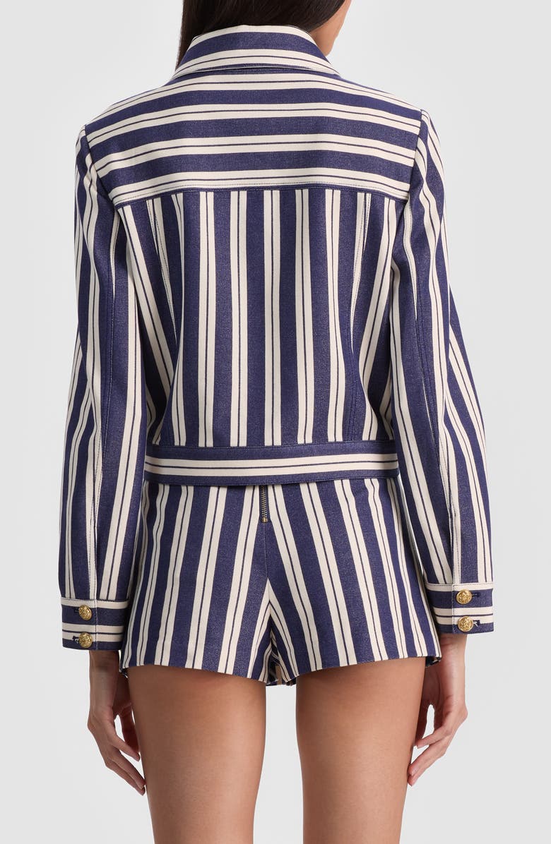Alice + Olivia Alex Stripe Boxy Jacket, Alternate, color, Metro Stripe Twilight Blue