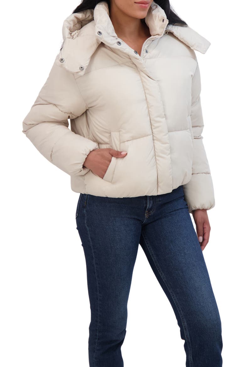 Short Hooded Puffer Jacket, Alternate, color, BEIGE