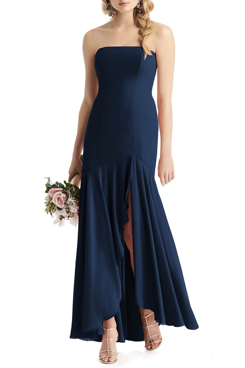 Strapless High/Low Matte Chiffon Gown, Main, color, MIDNIGHT