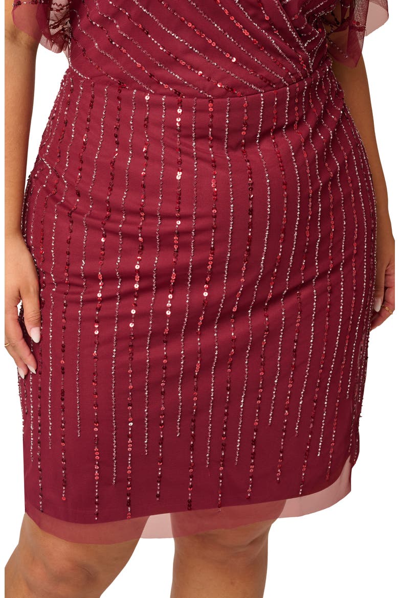 Surplice Beaded Mesh Dress, Alternate, color, MAHOGANY