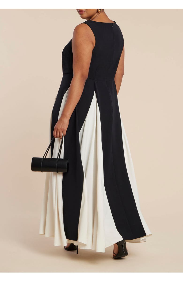 ELOQUII Black And White Godet Gown, Alternate, color, 