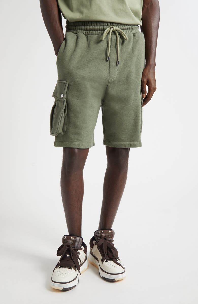 AMIRI Stencil Logo Cargo Shorts, Main, color, Olive