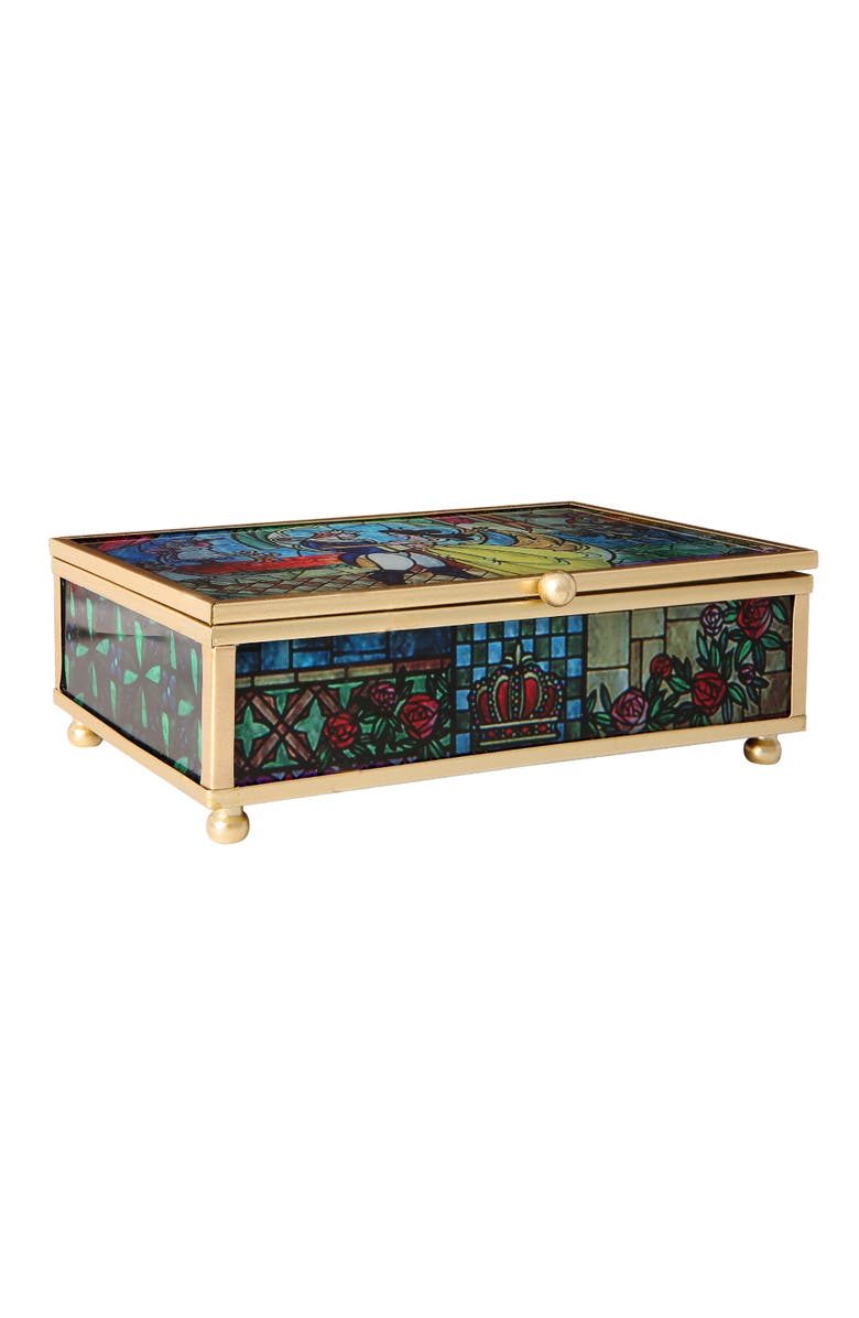 Disney Beauty and the Beast Stained Glass Jewelry Box, Alternate, color, Multicolor