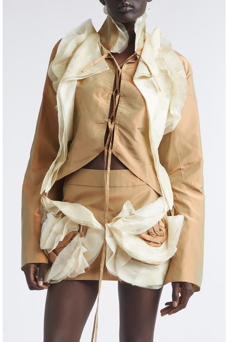 Larsen Crop Silk Lace-Up Top, Main, color, LIGHT BROWN