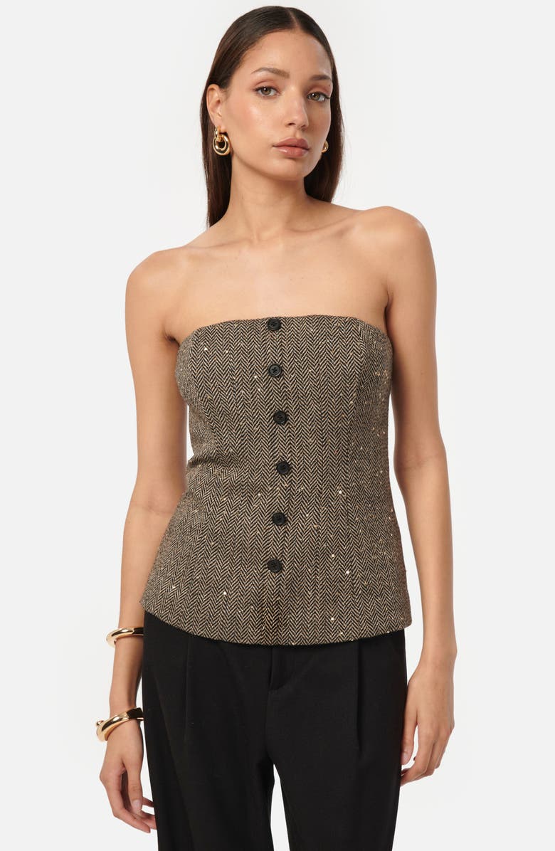 CAMI NYC Elliot Sequin Wool Blend Herringbone Strapless Top, Alternate, color, 