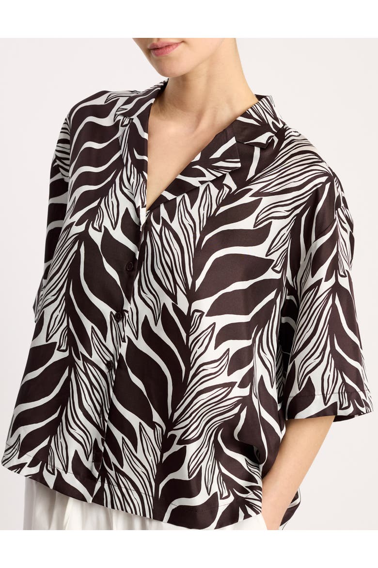 Mono Palm Print Silk Shirt, Alternate, color, Brown