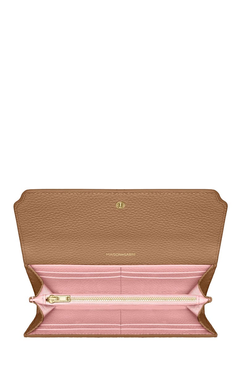 MAISON de SABRÉ Long Leather Flap Wallet, Alternate, color, Sandstone Lily