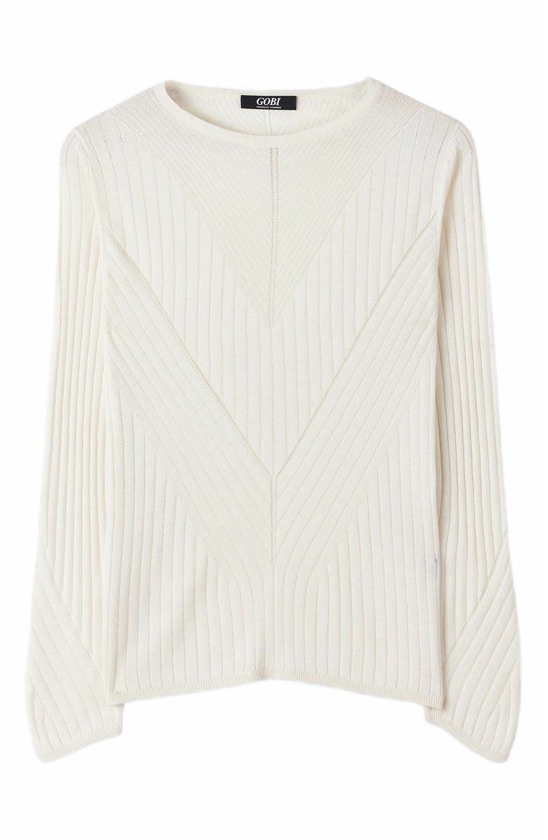 GOBI Mongolian Cashmere Women's Rib-Knit Silk Cashmere Sweater White, Alternate, color, Whisper White