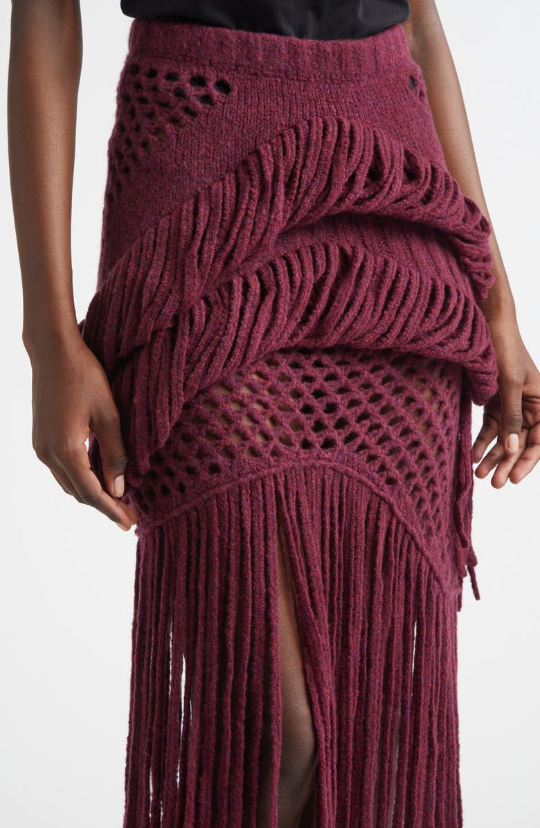 Diotima Medusa Fringed Wool Blend Sweater Skirt, Alternate, color, Barolo