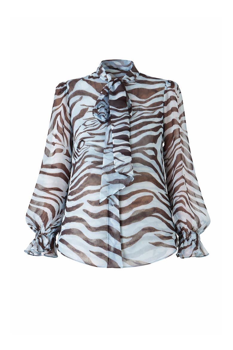Bryan Zebra Blouse, Alternate, color, BLUE-BROWN