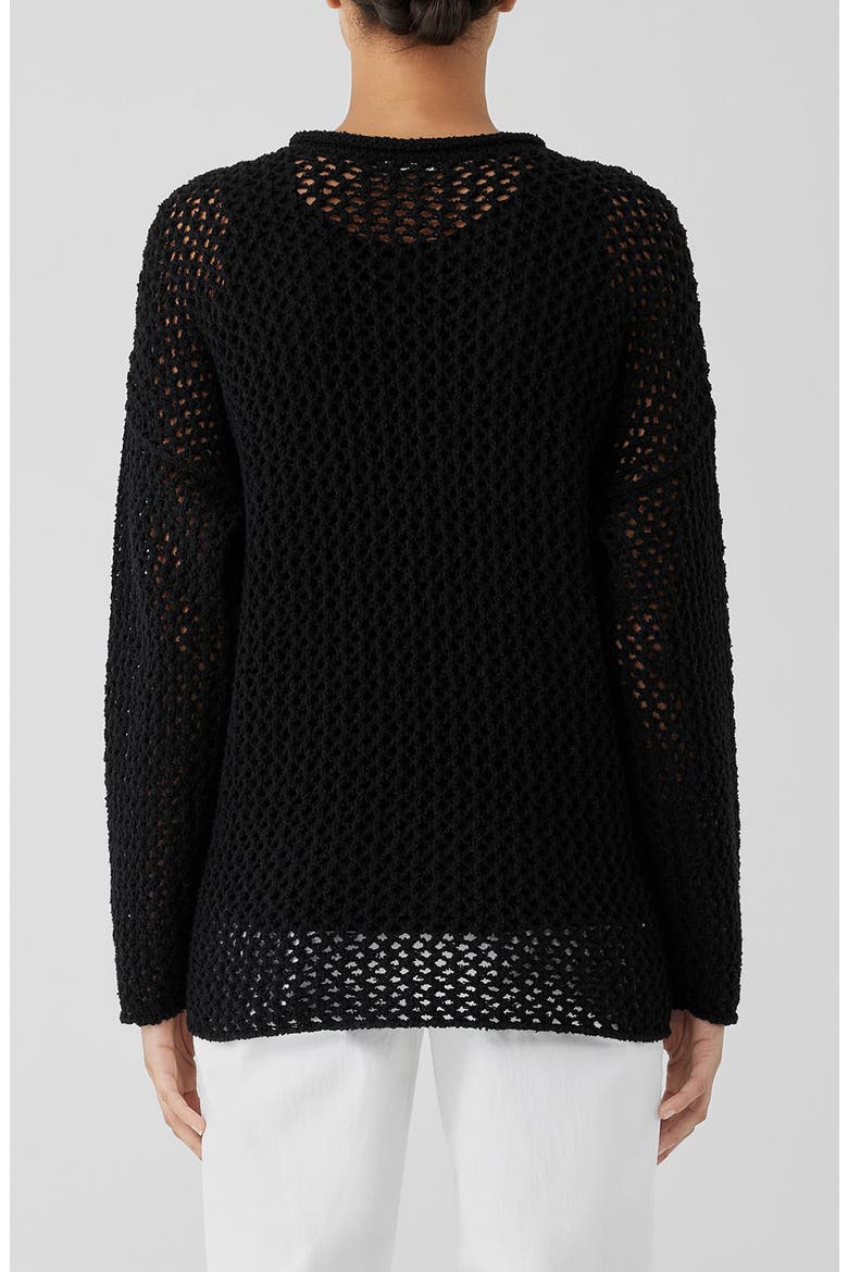 Open Stitch Crewneck Organic Cotton Sweater, Alternate, color, BLACK