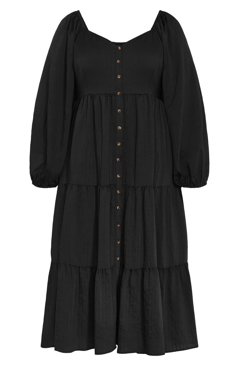 City Chic Tiana Long Sleeve Tiered Midi Dress, Alternate, color, Black