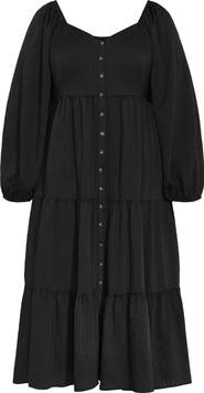 City Chic Tiana Long Sleeve Tiered Midi Dress