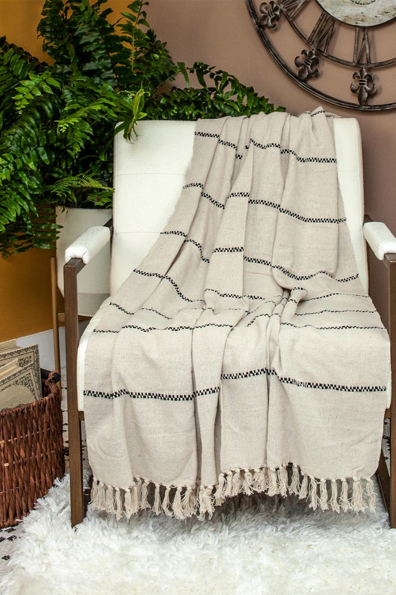 Logan Casual Beige 52" x 67" Woven Handloom Throw, Main, color, BEIGE
