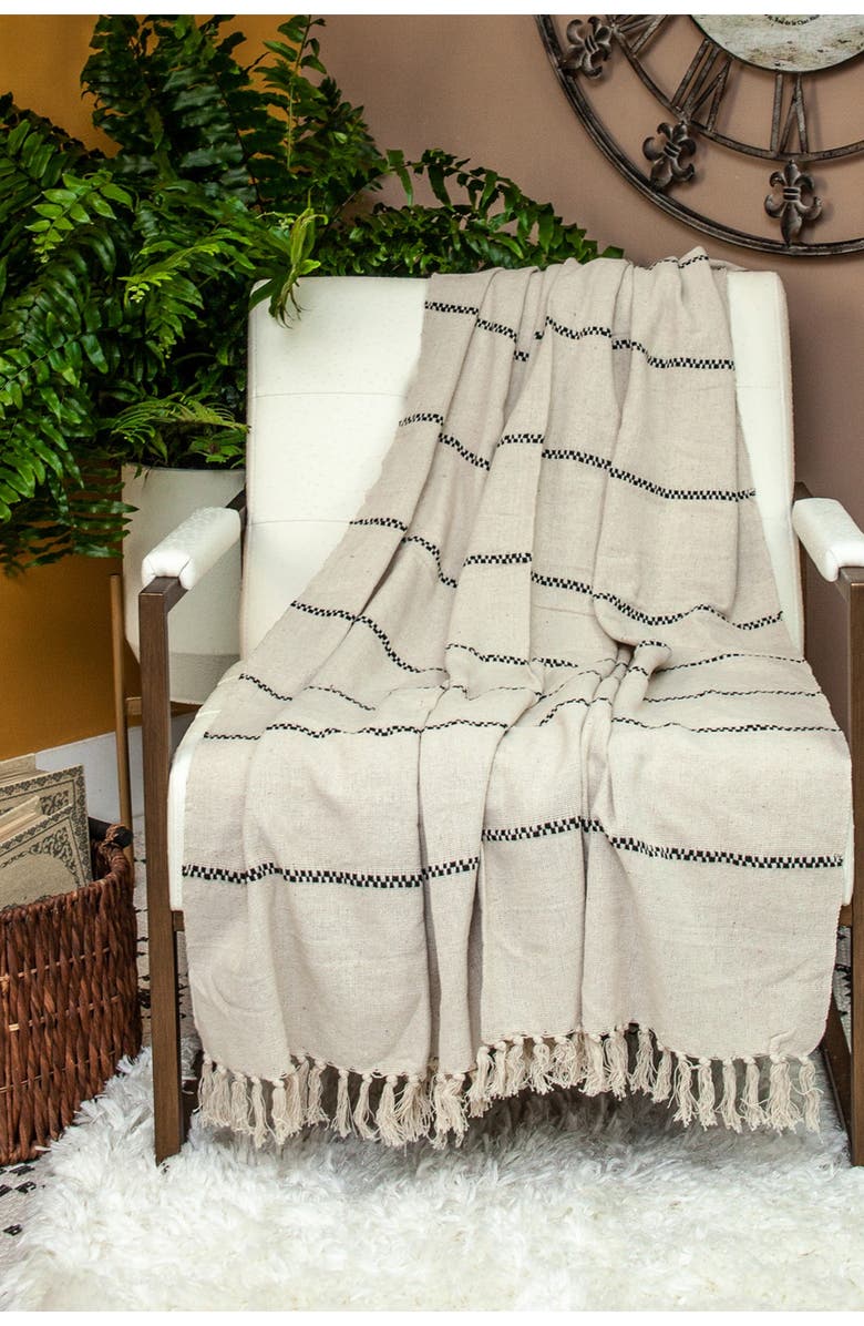 PARKLAND COLLECTION Logan Casual Beige 52" x 67" Woven Handloom Throw, Main, color, Beige