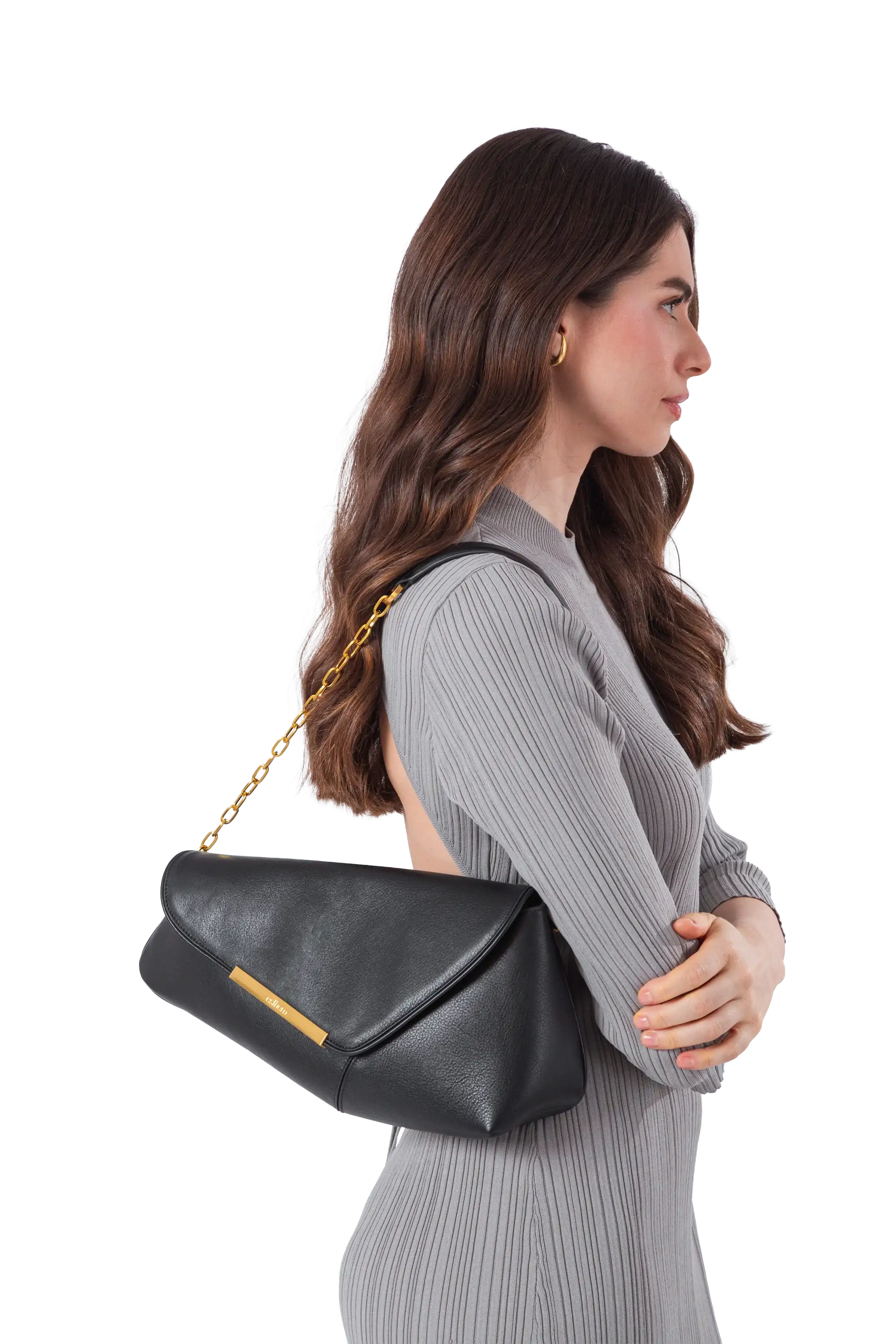 Esthera 11PM Leather Shoulder Bag, Alternate, color, Black