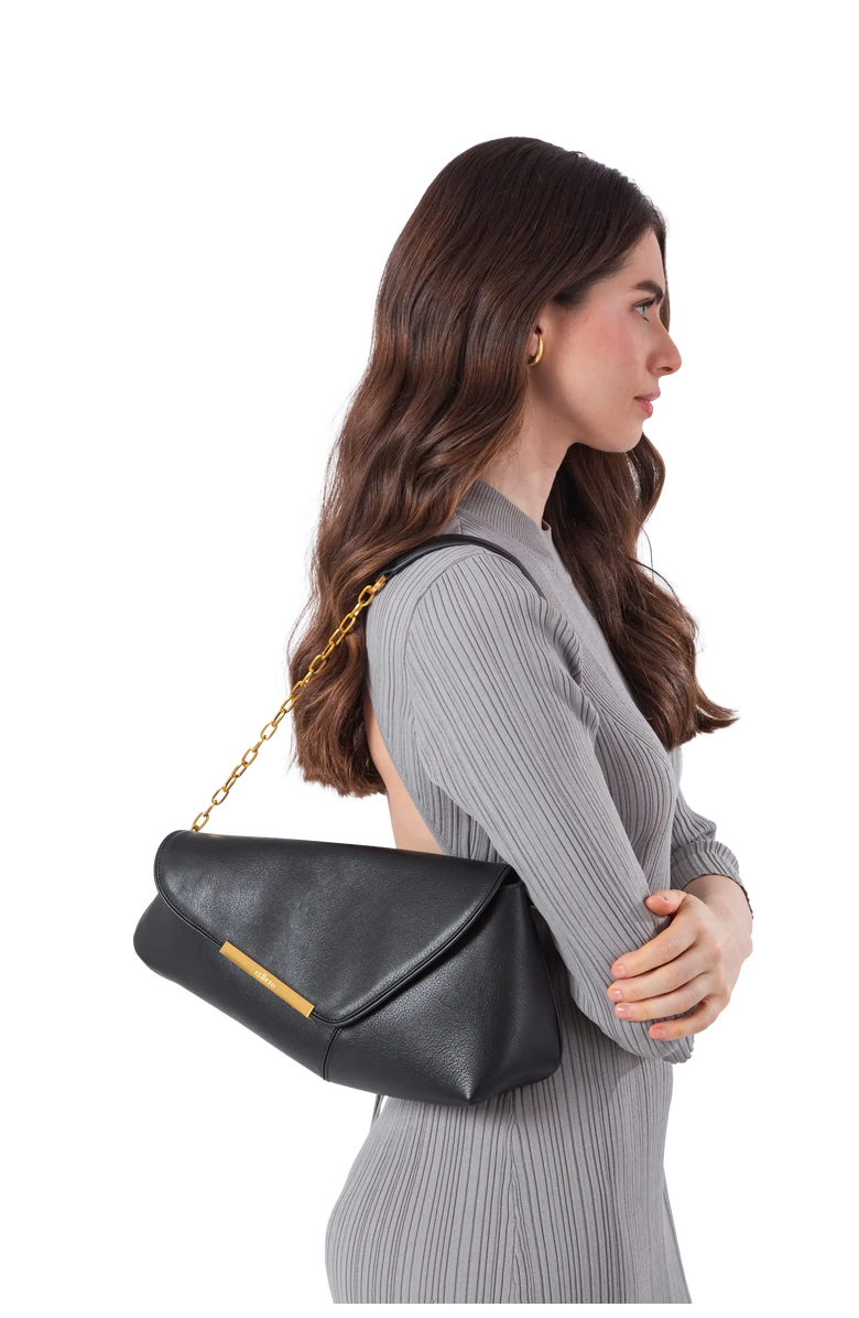 Esthera 11PM Leather Shoulder Bag, Alternate, color, Black