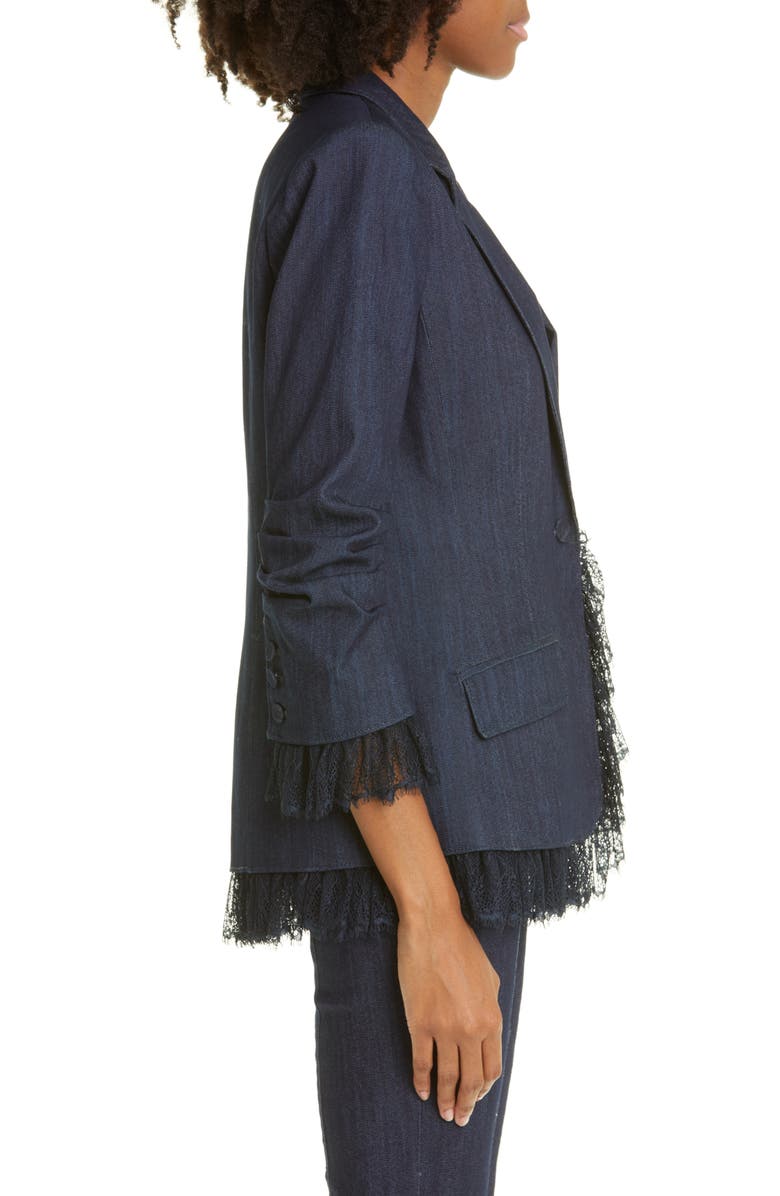 Cinq à Sept Roxie Lace Trim Denim Blazer, Alternate, color, Indigo