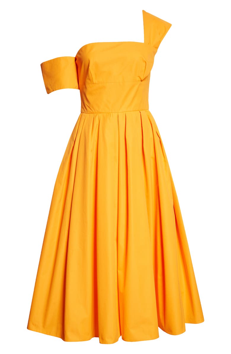 McQueen One-Shoulder Organic Cotton Poplin Midi Dress, Alternate, color, 