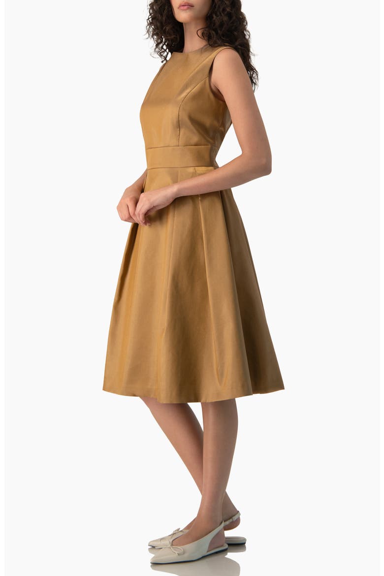 Sleeveless Bateau-Neck Pleated Fit-and-Flare Midi Dress, Alternate, color, Copper