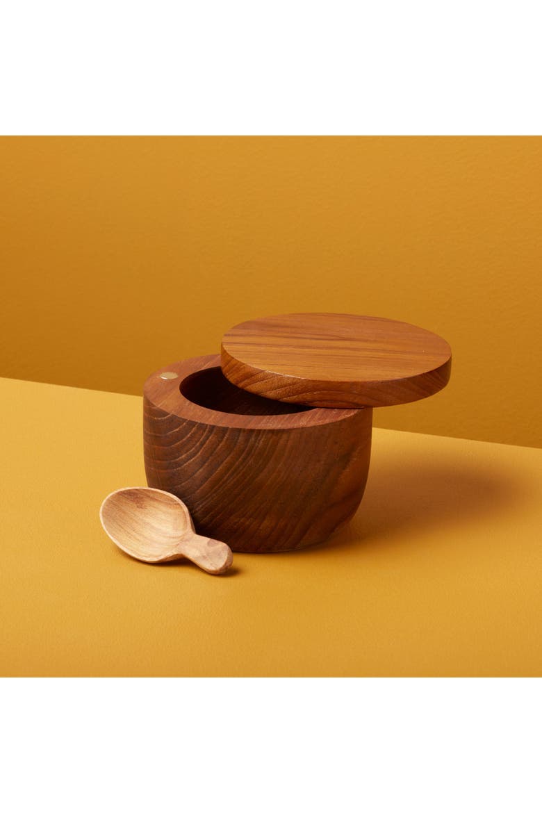 Teak Cellar with Spoon & Pivoting Lid, Alternate, color, Teak