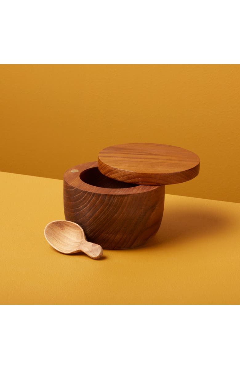 Be Home Teak Cellar with Spoon & Pivoting Lid, Alternate, color, Teak