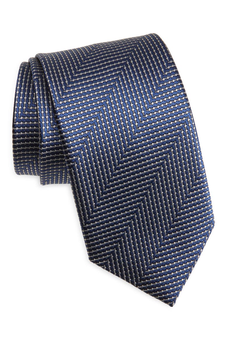 Herringbone Jacquard Silk Tie, Main, color, NAVY