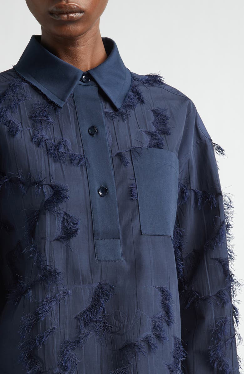 Jason Wu Collection Fil Coupé Crop Henley, Alternate, color, Ultra Navy