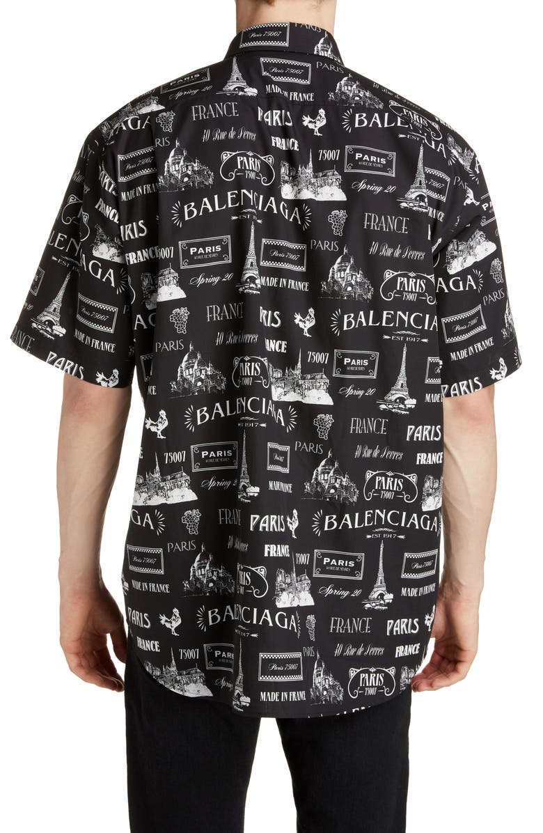 Balenciaga Paris Normal Fit Short Sleeve Button-Up Shirt, Alternate, color,