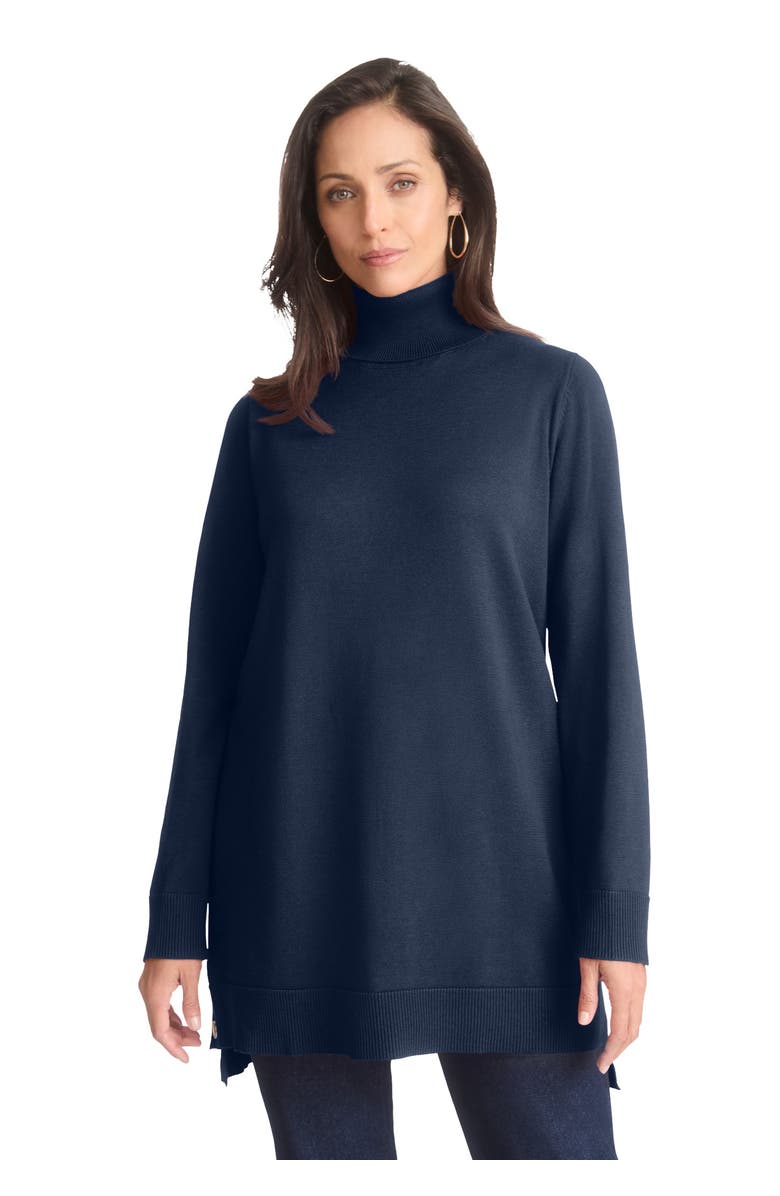Jessica London Side Button Turtleneck, Main, color, Navy