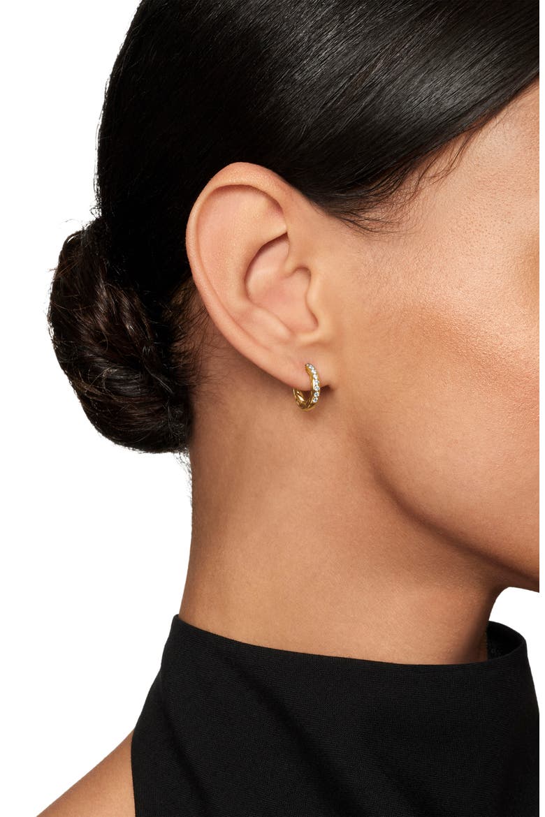 Sculpted Cable Pavé Diamond Huggie Hoop Earrings, Alternate, color, 18K YELLOW GOLD
