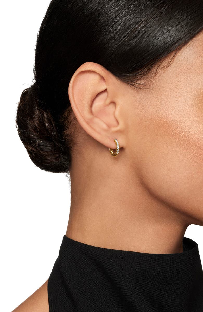 David Yurman Sculpted Cable Pavé Diamond Huggie Hoop Earrings, Alternate, color, 18K Yellow Gold