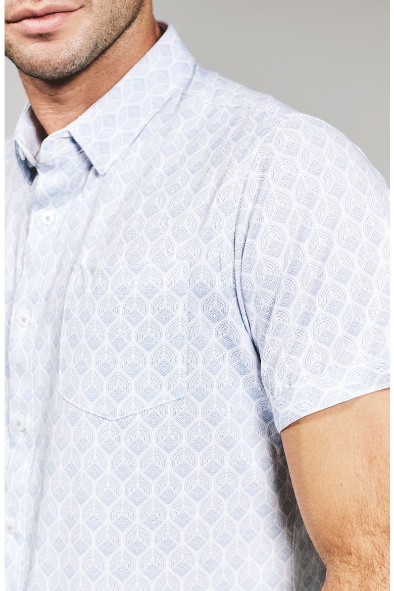 Holden Leaf Print Short Sleeve Stretch Button-Up Shirt, Alternate, color, LIGHT BLUE