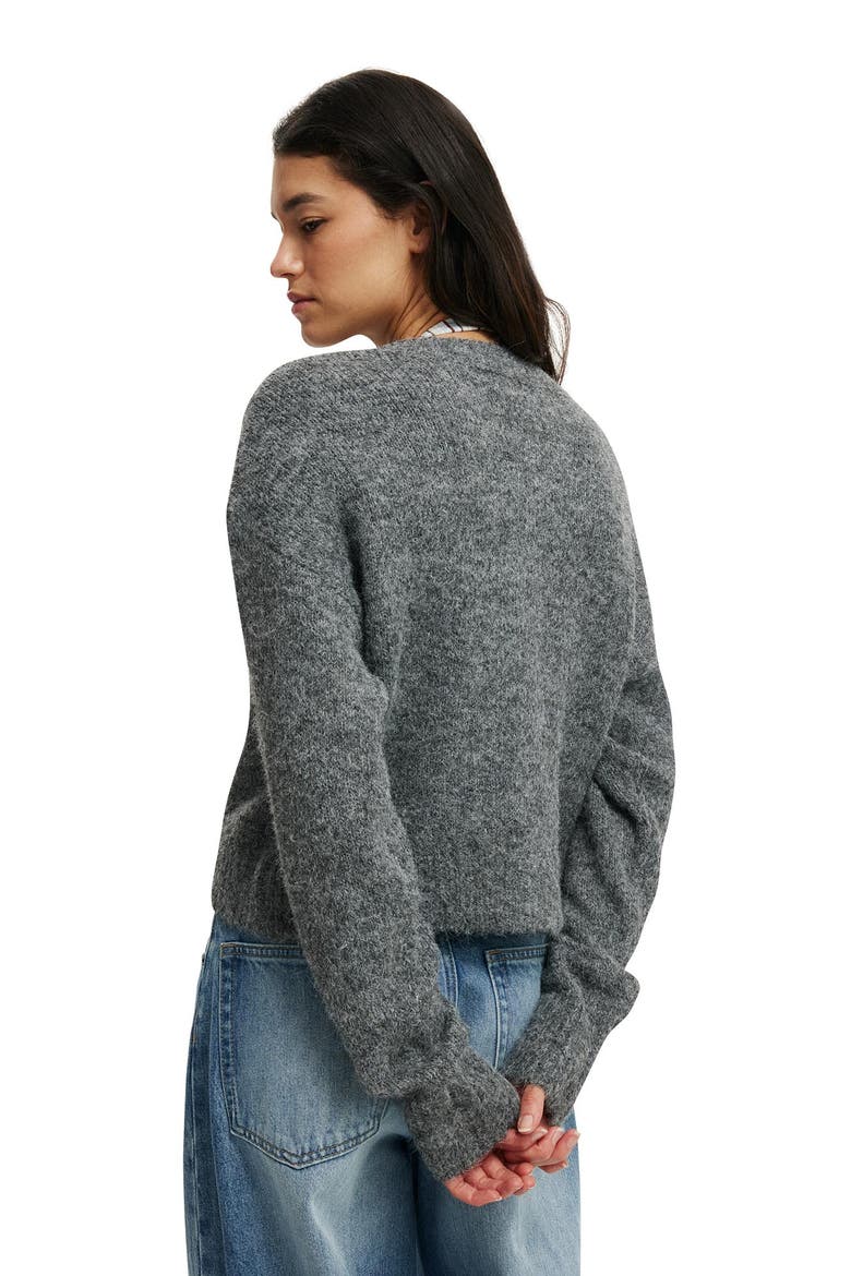Women's Lofty Luxe Crew Cardigan, Alternate, color, Charcoal Marle
