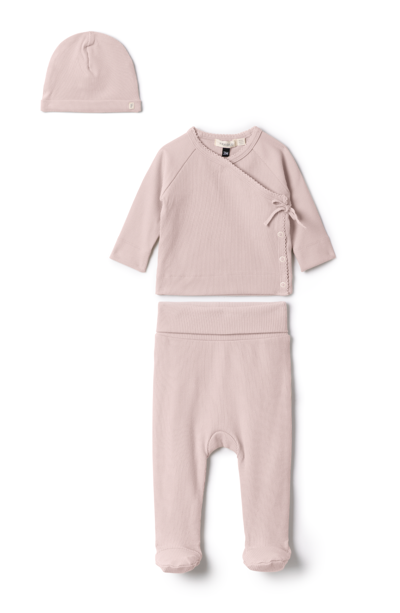 Fragile Girl Ribbed Wrap Long Sleeve Top, Leggings and Hat Set, Main, color, Primrose