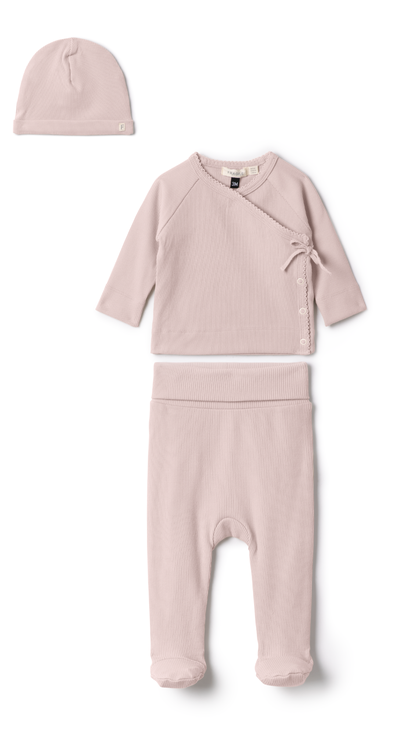 Girl Ribbed Wrap Long Sleeve Top, Leggings and Hat Set (Baby)