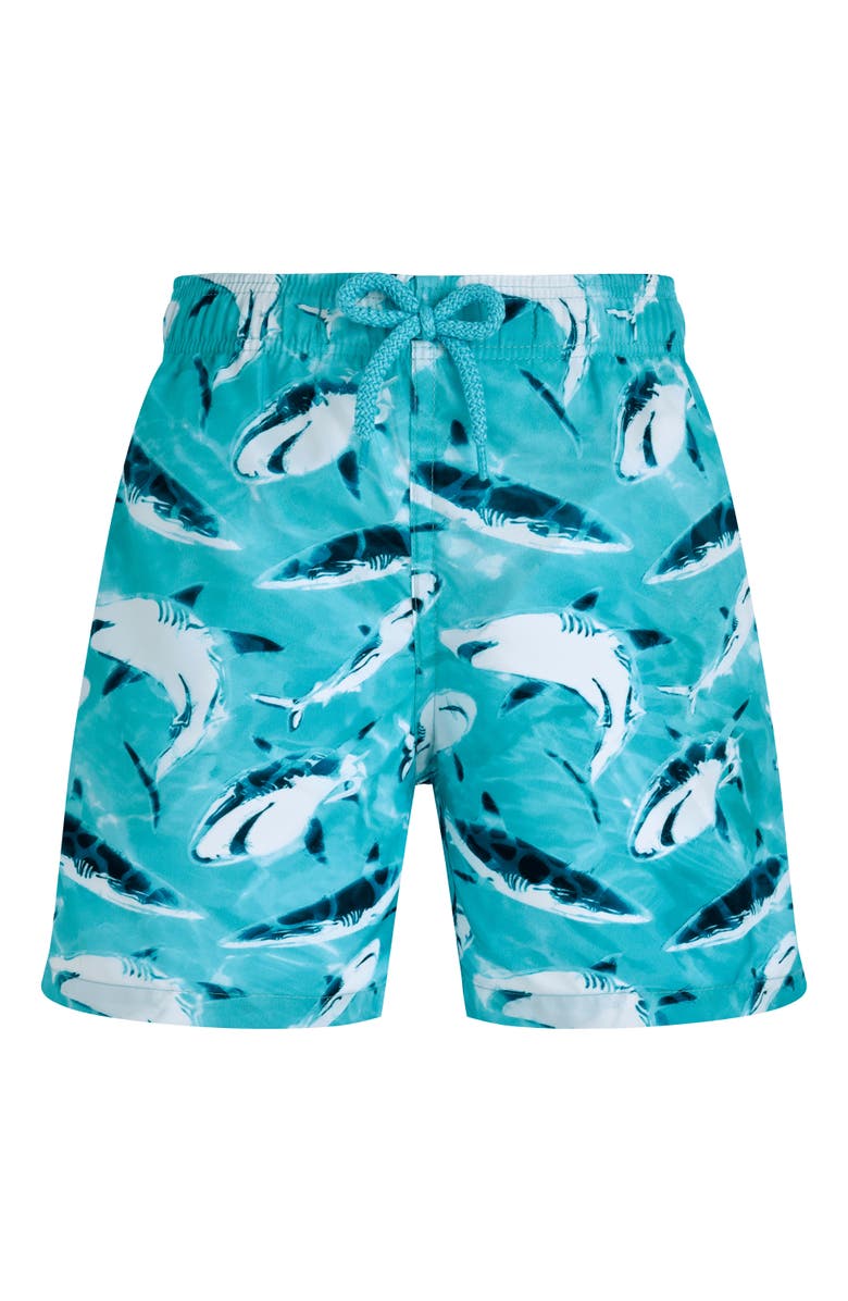 Vilebrequin Kids' Requins Light Fabric Swim Shorts, Alternate, color, Lagon